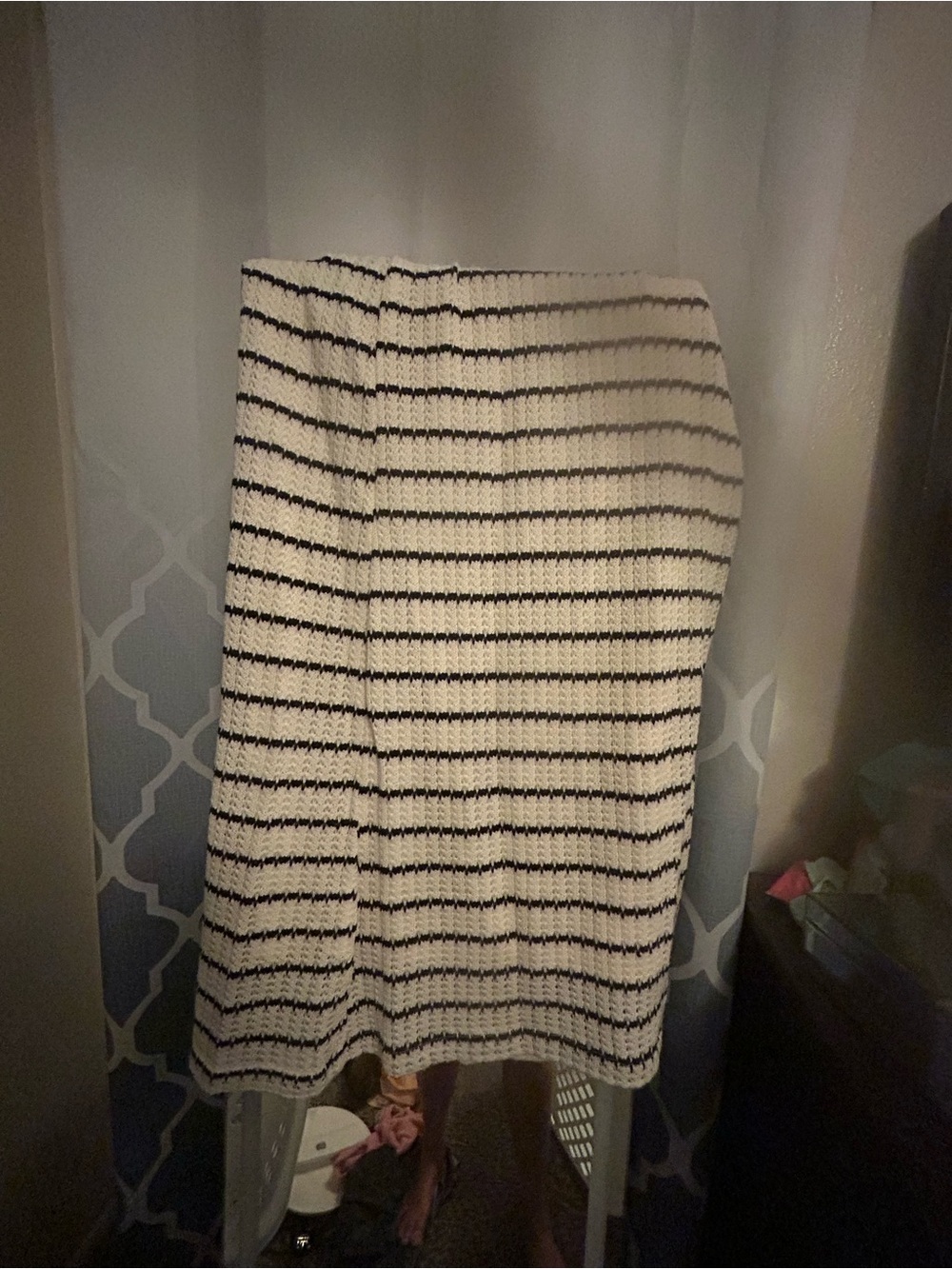 Hayden Black and Cream Striped Midi Skirt